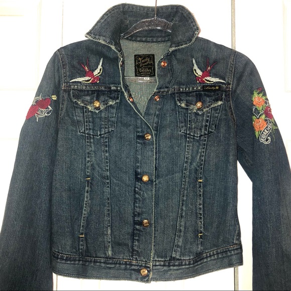 Lucky Brand Denim True Love is Forever Tattoo Jacket Medium - Picture 4 of 16